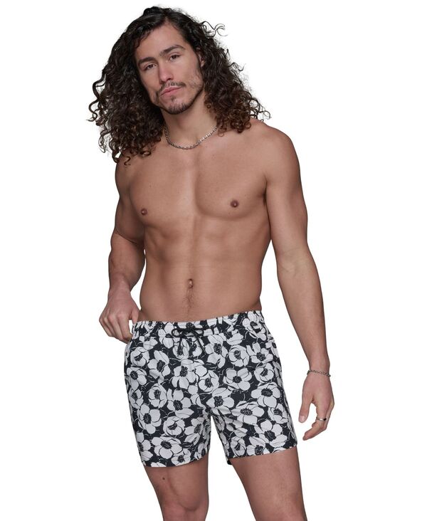 【送料無料】 カール ラガーフェルド メンズ ハーフパンツ・ショーツ 水着 Men's Regular-Fit Quick-Dry Floral 5" Swim Trunks Black