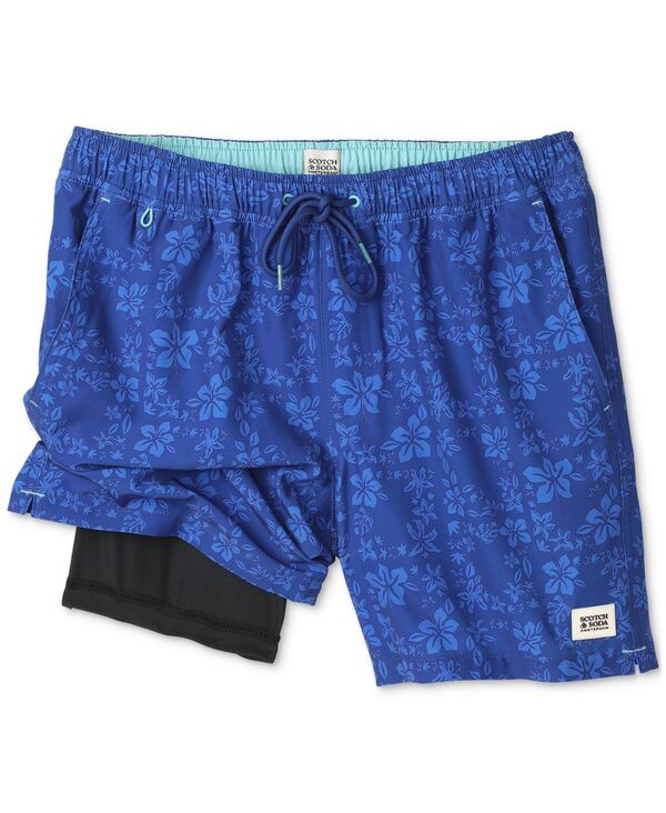【送料無料】 スコッチアンドソーダ メンズ ハーフパンツ・ショーツ 水着 Men's Floral Maze Drawstring Swim Trunks Sodalite Blue