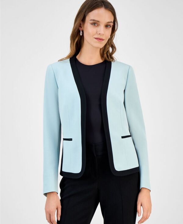 【送料無料】 カスパール レディース ニット・セーター アウター Women's Contrast-Trim Open-Front Blazer Seaglass/ Black