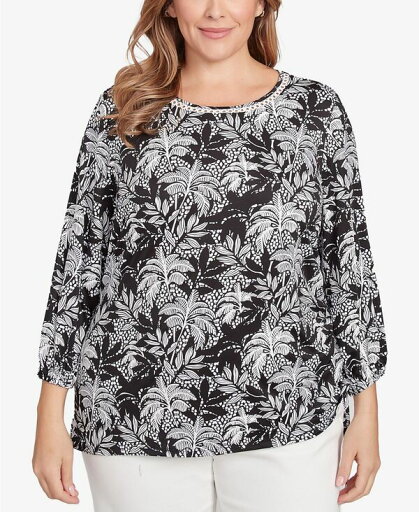 【送料無料】 ルビーアールディー レディース シャツ トップス Plus Size Monotone Palms Side Tie Top Black/White 【送料無料】 ルビーアールディー レディース シャツ トップス Plus Size Monotone Palms Side Tie Top Black/White