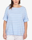 【送料無料】 ルビーアールディー レディース シャツ トップス Plus Size Variegated Stripe Knit Top Chambray Blue Multi