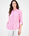 【送料無料】 チャータークラブ レディース シャツ トップス Women's Printed 100% Linen Roll-Tab Shirt Confetti Pink(4)