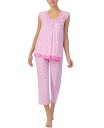 【送料無料】 エレントレイシー レディース ナイトウェア アンダーウェア Women's Printed V-Neck Cropped Pajama Set Palm Tree Pink(4)
