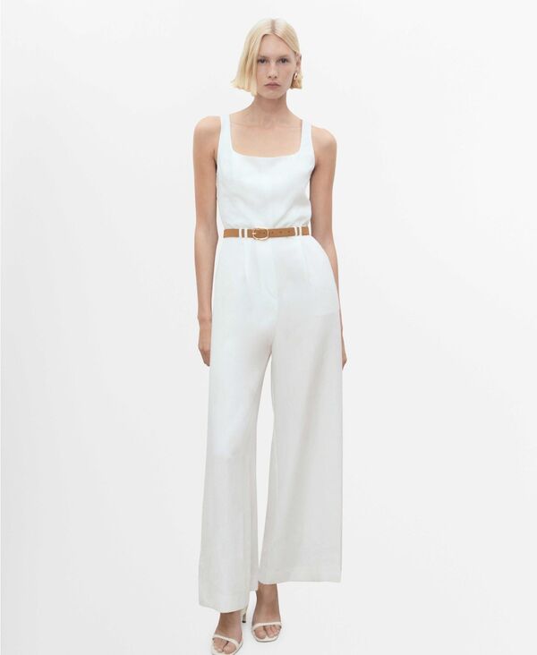 【送料無料】 マンゴ レディース ジャンプスーツ トップス Women's Belted Long Lyocell Jumpsuit Off White