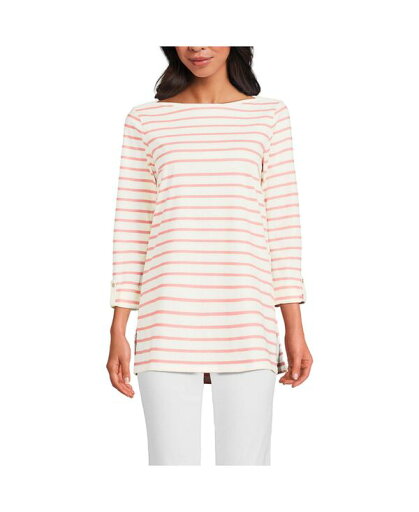 【送料無料】 ランズエンド レディース シャツ トップス Petite Supima Cotton Adjustable 3/4 Sleeve Boatneck Tunic Ivory/peach breton stripe 【送料無料】 ランズエンド レディース シャツ トップス Petite Supima Cotton Adjustable 3/4 Sleeve Boatneck Tunic Ivory/peach breton stripe