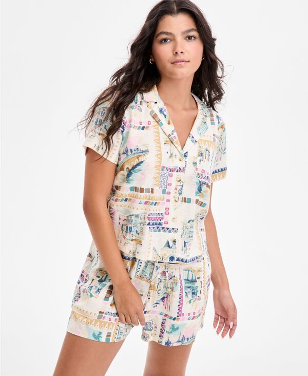 ̵ å֥ ǥ  ȥåץ Women's Printed Linen-Blend Camp Shirt ...