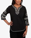 【送料無料】 アルフレッド ダナー レディース シャツ トップス Women's Santa Barbara Beaded Neck Embroidered Sleeve Top Black