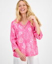 【送料無料】 チャータークラブ レディース シャツ トップス Women's Printed 100% Linen Embellished Top Confetti Pink(4)