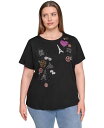 【送料無料】 カール ラガーフェルド レディース シャツ トップス Plus Size Paris Printed Camp Shirt Blk- Black