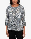 【送料無料】 アルフレッド ダナー レディース シャツ トップス Women's Santa Barbara Reversible Paisley Crew Neck Top with Necklace Black Multi