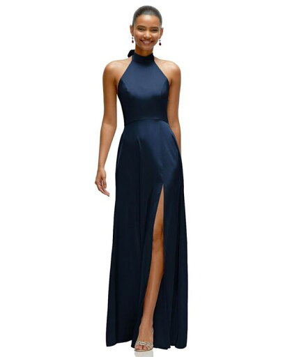 【送料無料】 アフターシックス レディース ワンピース トップス Women's Band Collar Halter Open Back Fluid Satin Maxi Dress with Self-Tie Bow Midnight navy 【送料無料】 アフターシックス レディース ワンピース トップス Women's Band Collar Halter Open Back Fluid Satin Maxi Dress with Self-Tie Bow Midnight navy