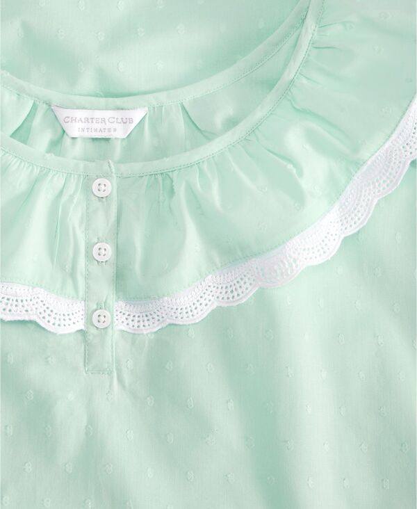 【送料無料】 チャータークラブ レディース ナイトウェア アンダーウェア Women's Cotton Clip-Dot Ruffled Chemise Dusty Aqua