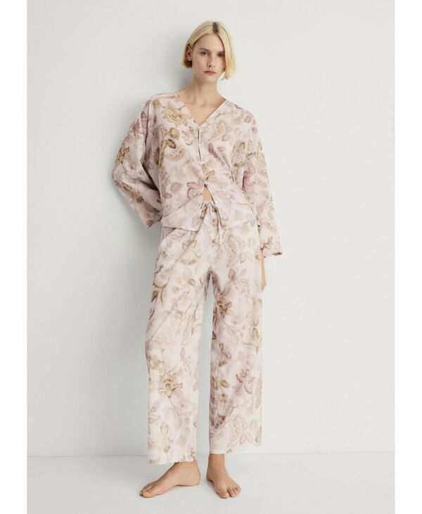 【送料無料】 マンゴ レディース ナイトウェア アンダーウェア Women's Floral Detail Pajama Pants Light Pastel Gray