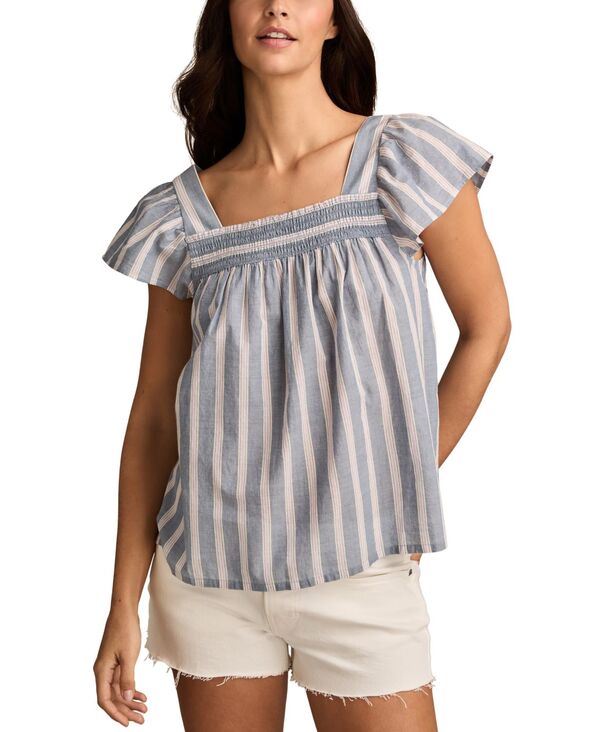 ̵ å֥ ǥ  ȥåץ Women's Striped Cotton Square-Neck Peas...