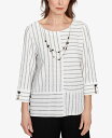 【送料無料】 アルフレッド ダナー レディース シャツ トップス Women's Santa Barbara Splice Textured Stripe Top with Necklace Black White