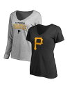 【送料無料】 ファナティクス レディース Tシャツ トップス Women's Black/Heather Gray Pittsburgh Pirates Short Long Sleeve T-Shirt Combo Pack Black Heather Gray
