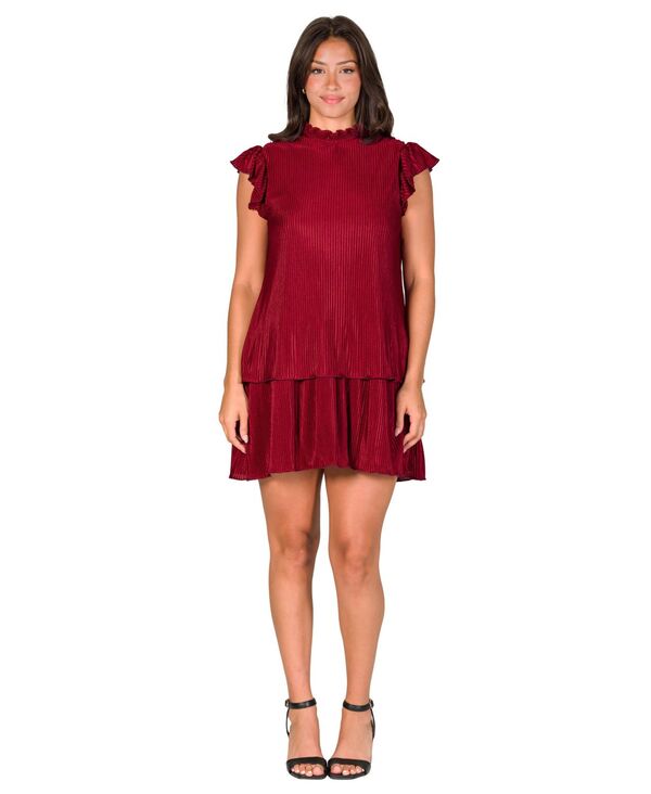 【送料無料】 24セブンコンフォート レディース ワンピース トップス Petite Ruffle Cap Sleeve Pleated Tiered Mini Dress Wine