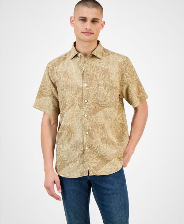 トッミーバハマ メンズ トップス シャツ プリント リネン Tommy Bahama Men's Sand Desert Leaf-Print Linen Blend Shirt Antique Brown ブラウン
