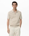 【送料無料】 マンゴ メンズ ポロシャツ トップス Men's Openwork Cotton Knitted Polo Shirt Beige
