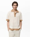 【送料無料】 マンゴ メンズ ポロシャツ トップス Men's Contrasting Details Openwork Knitted Polo Shirt Ivory White