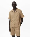 【送料無料】 マンゴ メンズ シャツ トップス Men's Bowling Collar and Pocket Linen Shirt Beige