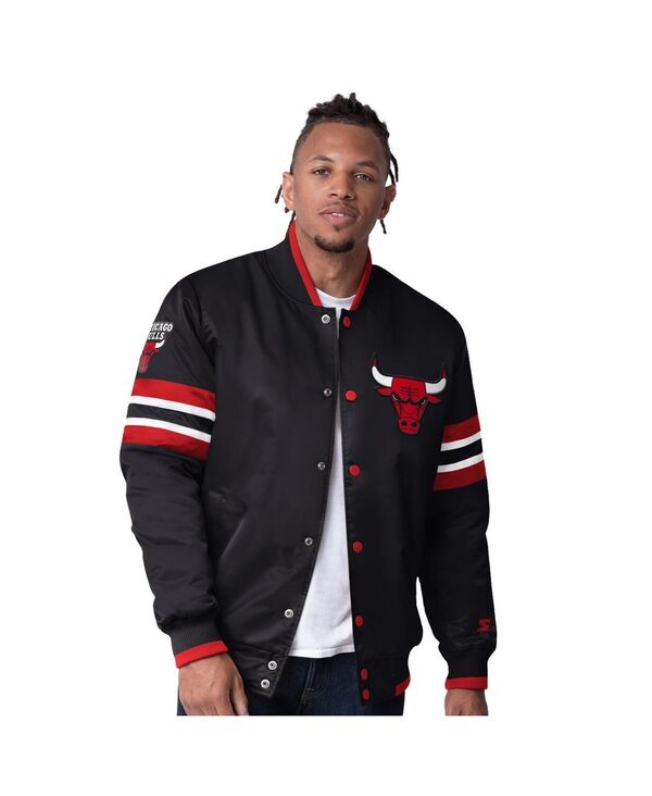 楽天ReVida 楽天市場店スターター メンズ アウター ジャケット・ブルゾン サテン ジャケット Starter Men's Black Chicago Bulls Scout Varsity Satin Full-Snap Jacket Black ブラック