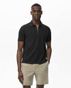 【送料無料】 マンゴ メンズ ポロシャツ トップス Men's COOLMAX Zipper Fine-Knit Polo Shirt Black