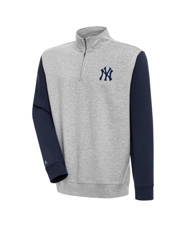 【送料無料】 アンティグア メンズ パーカー・スウェット アウター Men's Heather Gray/Navy New York Yankees Victory Color Block Quarter-Zip Pullover Sweatshirt Heather Gray Navy