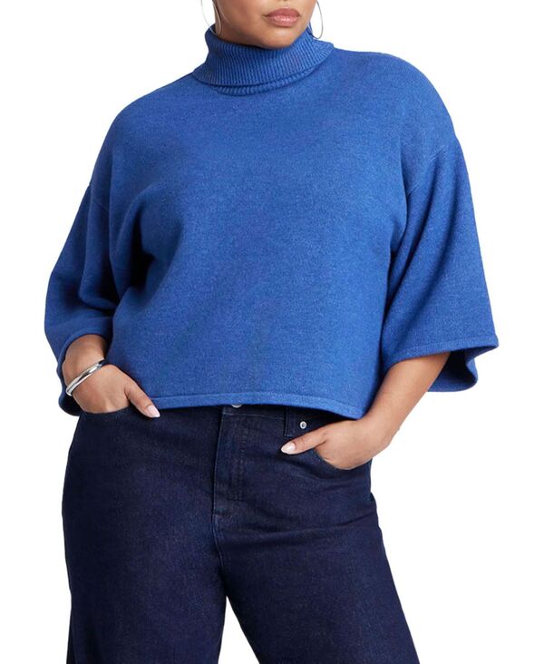 【送料無料】 エロクイ レディース シャツ トップス Women's Boxy Three Quarter Sleeve Turtleneck Storm blue