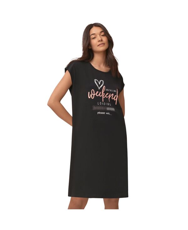 【送料無料】 Ellos レディース ナイトウェア アンダーウェア Women's Cap Sleeve Sleep Shirt Black weekend