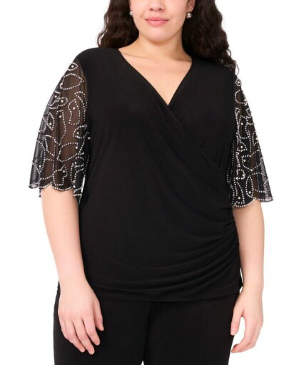【送料無料】 ミスク レディース ワンピース トップス Plus Size Short-Sleeve V-Neck Top Black 【送料無料】 ミスク レディース ワンピース トップス Plus Size Short-Sleeve V-Neck Top Black