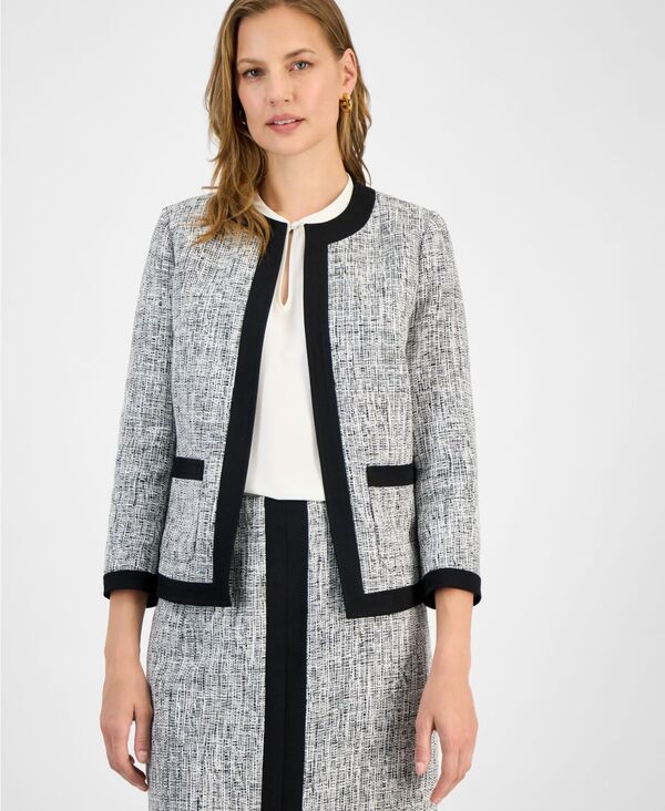 【送料無料】 カスパール レディース ジャケット・ブルゾン アウター Women's Tweed Framed Jacket Regular & Petite Black Multi