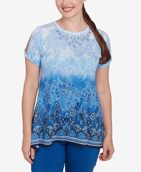 ReVida ŷԾŹ㤨֥ӡǥ ǥ ȥåץ  롼ͥå ץ T Ruby Rd. Petite Crystal Ombre Cold Shoulder Crew Neck T-Shirt Pale sky multi ޥ顼פβǤʤ8,980ߤˤʤޤ