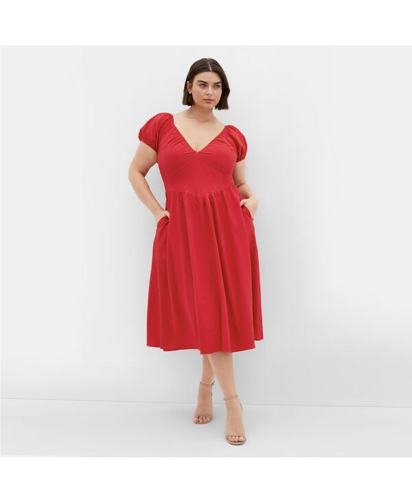 シティーシック レディース トップス ワンピース ミディワンピース プラスサイズ ミディ CITY CHIC Plus Size Shelby Midi Dress Red レッド