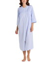 【送料無料】 ミス エレーン レディース ナイトウェア アンダーウェア Women's 3/4-Sleeve Zip-Front Seersucker Robe Blue/white Check