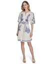 【送料無料】 エリザジェイ レディース ワンピース トップス Women's Cotton Embroidered A-Line Dress Ivory Blue