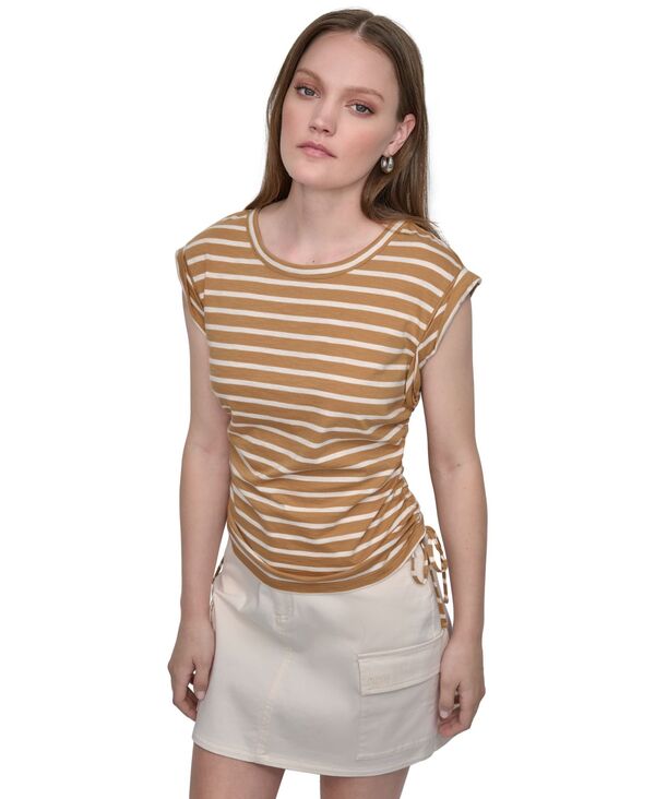 ダナキャランニューヨーク レディース トップス シャツ プチ ギャザー Tシャツ ノースリーブ コットン ..