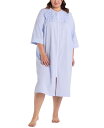 【送料無料】 ミス エレーン レディース ナイトウェア アンダーウェア Plus Size 3/4-Sleeve Zip-Front Seersucker Robe Blue/white Check