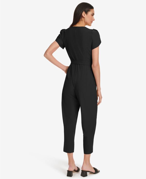 【送料無料】 カルバンクライン レディース ジャンプスーツ トップス Women's Short-Sleeve Tapered Jumpsuit Black