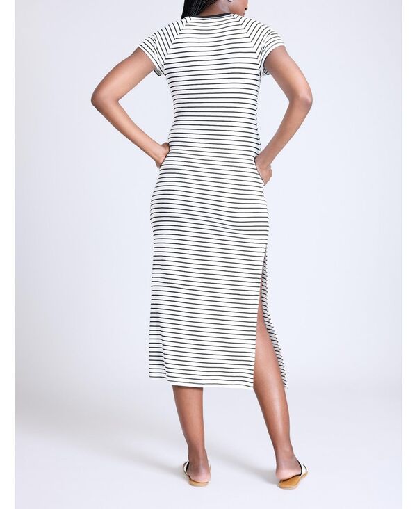 【送料無料】 マザーフッドマタニティー レディース ワンピース トップス Maternity Rib Knit Short Sleeve Raglan Midi Dress - Motherhood White & black stripe