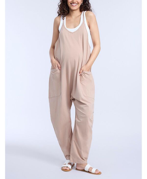 【送料無料】 マザーフッドマタニティー レディース ジャンプスーツ トップス Women's Sleeveless Relaxed Fit Maternity Jumpsuit Dark taupe