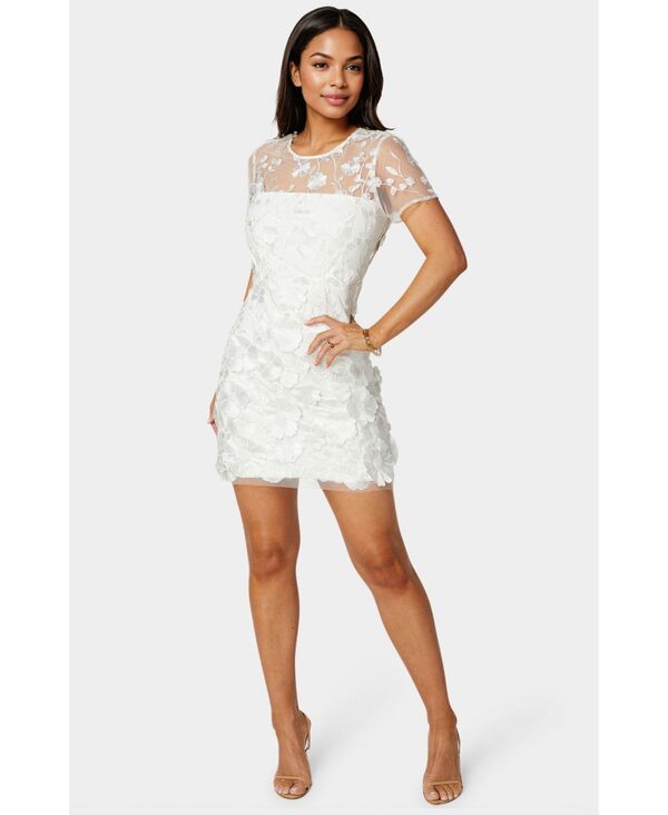 【送料無料】 ベベ レディース ワンピース トップス Women's 3D Floral Fit and Flare Mini Dress White