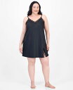 【送料無料】 アイ.エヌ.シー インターナショナル コンセプト レディース ナイトウェア アンダーウェア Plus Size Lace-Trim Satin Chemise Deep Black