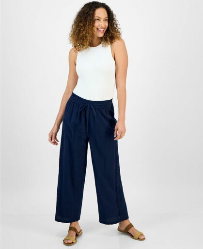 【送料無料】 スタイルアンドコー レディース カジュアルパンツ ボトムス Petite Eyelet-Trim Wide-Leg Pants Industrial Blue 【送料無料】 スタイルアンドコー レディース カジュアルパンツ ボトムス Petite Eyelet-Trim Wide-Leg Pants Industrial Blue