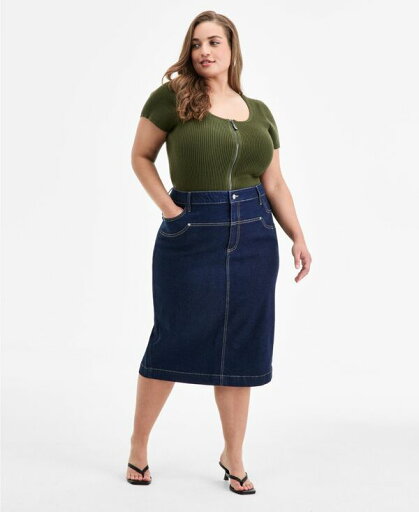 【送料無料】 バースリー レディース スカート ボトムス Trendy Plus Size Denim Midi Skirt Midnight Wash 【送料無料】 バースリー レディース スカート ボトムス Trendy Plus Size Denim Midi Skirt Midnight Wash