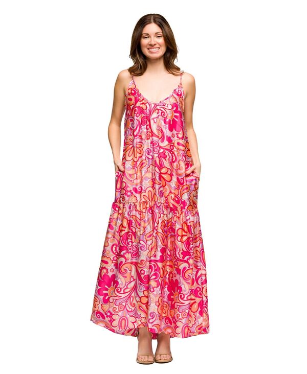 【送料無料】 24セブンコンフォート レディース ワンピース トップス Women's Pink Print Lightweight Spaghetti Strap Pocket Maxi Dress Pink Multi