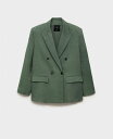 【送料無料】 マンゴ レディース ジャケット・ブルゾン アウター Women's Linen Suit Jacket Forest Green
