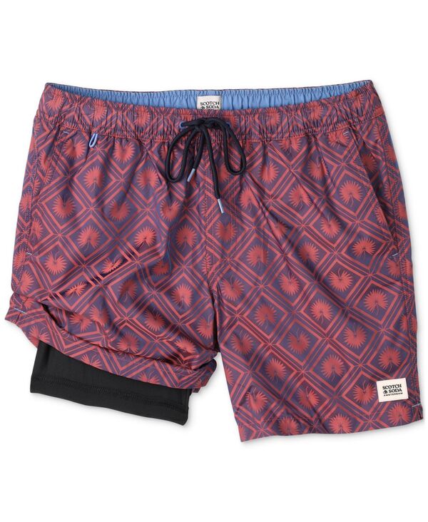 【送料無料】 スコッチアンドソーダ メンズ ハーフパンツ・ショーツ 水着 Men's Diamond-Pattern Swim Trunks Light Pastel Red