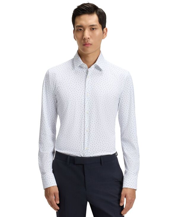 【送料無料】 ヒューゴボス メンズ シャツ トップス Men's Slim-Fit Performance Jersey Dress Shirt Open Blue