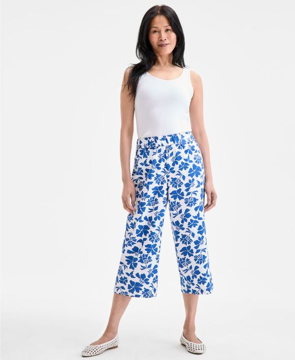 【送料無料】 スタイルアンドコー レディース カジュアルパンツ ボトムス Women's Printed Cotton Pull-On Cropped Pants Floral Abyss Blue